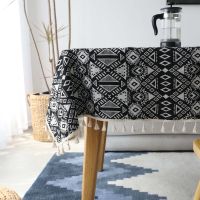 Cotton and Linen Black Thick Tablecloth Black Geometric Printing Tablecloth Outdoor Rectangular Table Cover Tea Table Cloth