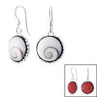 Silver thai Red coral earrings crystal shiva eye silver เครื่องประดับเงินแท้ต่างหูเงินแท้ 925 Shiva eye