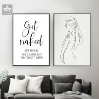 Get Naked Just Kidding Wall Art Canvas Painting Modern Funny Bathroom Sign Poster Prints Woman Picture Bathroom Home Wall Decor