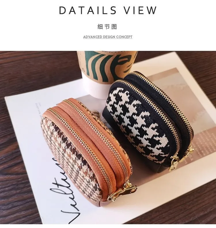 LAYRUSSI New Fabric Coin Purse Women Double Zipper Small Wallet Key Pouch  Travel Card Holder Fashion Female Vintage Coin Bags