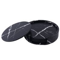 Coasters for Drinks 6-Piece with Holder,Black Round Cup Mat Pad Set Of Use