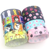 DHK 7/8 5yards Cat Dog Paw Printed Grosgrain Ribbon Accessories Material Headwear Decoration DIY Sewing Craft E2035 Gift Wrapping  Bags