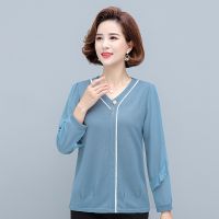 ◑✥☃ New autumn wear long-sleeved chiffon small unlined upper garment mother female shirt knitting minus age 40 to 60 years old fashion big yards dress