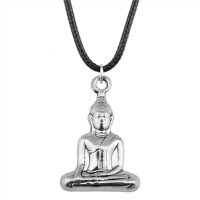 ZZOOI 2022 New Fashion Mens and Womens Necklace Retro Simple High Quality Buddha Pendant Necklace Black Leather Rope Necklace