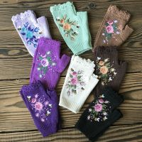 Ins High Quality Mittens Handmade Embroidery Gloves Autumn Winter Bee Floret Women 39;s Warm Gloves Wool Knitted Adult Gloves