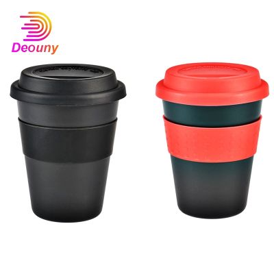 ☏☒卍 DEOUNY New 400ml Travel Mug With Silicone Lid Reusable Heat Insulated Tea Coffee Cup PP Plastic Anti-fall With Non-slip Sleeve