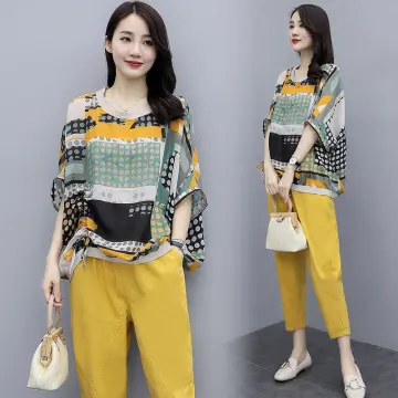 Shop Suit For Women Summer Fashion Loose Large Size Printed Short Sleeve  Short Two Piece Set online