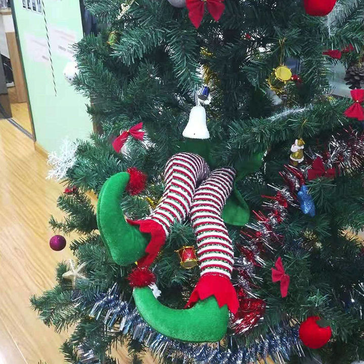 ตกแต่งคริสต์มาสคริสต์มาสขาซานตาเอลฟ์ยัดเท้าตุ๊กตาด้วยรองเท้าเครื่องประดับต้นคริสมาสต์สำหรับตกแต่ง