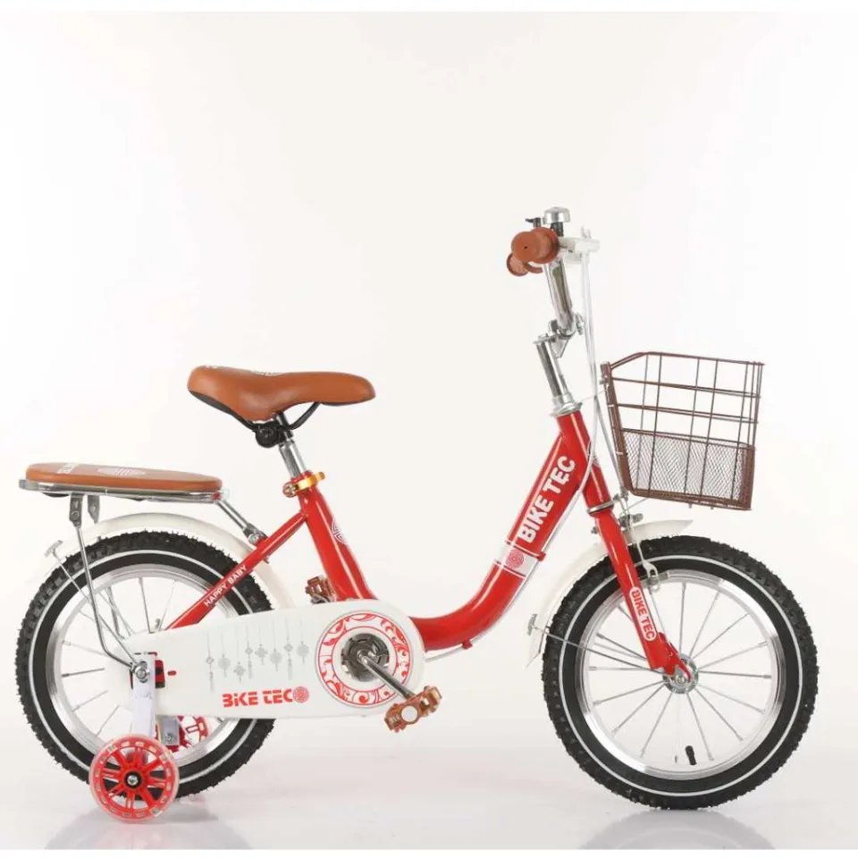 pink balance bike with basket