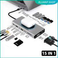 เครื่องอ่านการ์ดชาร์จไฟ15 In 1 PD แท่นวางมือถือชาร์จไร้สายฮับ Type-C แบบ USB 4K HDMI VGA