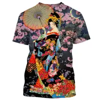 (in stock) Summer Fashion Japanese Geisha Samurai Cool T-shirt Mens Casual Hip Hop Street 3D Printing Painted Short Sleeve T-shirt (free nick name and logo)