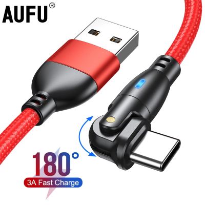 AUFU 3A USB Type C Cable Mobile Phone Fast Charging Data Cord For Samsung S22 Xiaomi Poco Oneplus Realme 180 Degree Cable 3M 2M Docks hargers Docks Ch