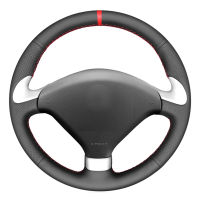 Black PU Faux Leather Hand-stitched Red Marker Car Steering Wheel Cover for Peugeot 307 CC 2004-2009 307 SW 2004-2009 407 407 SW