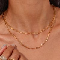 2023 18K Gold Plated Bold กระดาษคลิป Chain สร้อยคอ Minimalism Link Chain สร้อยคอผู้หญิงสุภาพสตรี Chains