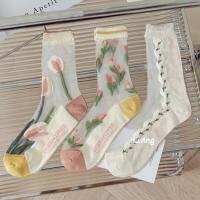 Spring Summer Ultra-thin Comfortable Breathable Floral Tulip Mesh Women Socks Transparent