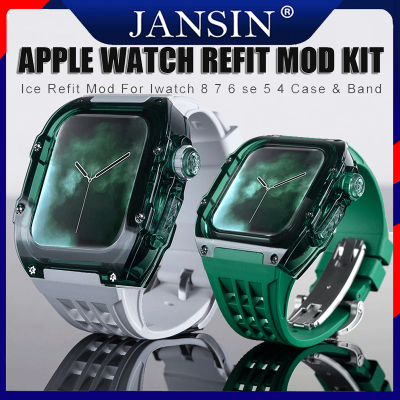 สาย สำหรับ Apple Watch Series 8 45mm Smart watch สายนาฬิกา For i Watch Series 87 SE2 6 5 4 44mm ยางสายและเคสป้องกัน Modification Kit สีใส เคส