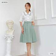 Chân váy suông xếp ly tùng BEMINE VT36XANH