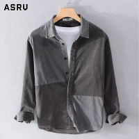 ASRV เสื้อเชิ้ตกำมะหยี่ลายโคมไฟสำหรับผู้ชายเสื้อแจ็กเก็ตลำลองทรงหลวมสไตล์ออลแมทช์แฟชั่นญี่ปุ่นสำหรับผู้ชายเสื้อยืดผู้ชายเสื้อกล้ามชายเสื้อยืดคอกลม