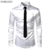 mens white satin dress shirt