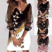 【YF】 Women Loose Vintage Ruffles Dress Sexy Printed Spring Long Full Sleeve Boho Casual Party Lace Dresses Plus Size