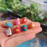 20PCS, Colorful Enamel Coffee Cup Heart Charms Earring Necklace Bracelet Bead Pendants DIY Jewelry Accessories, 13*11mm