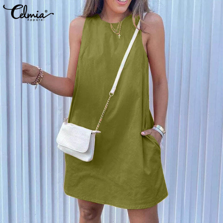 Casual sleeveless round outlet neck plus size dress