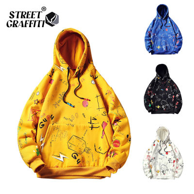 Mens Casual Hoodie Sweatshirt Vintage Yellow Painted Style Hip Hop Creativity Streetwear 2021 Fashion Cotton 5XL Men Hoodies