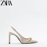 Zara ใหม่ รองเท้าส้นสูง สายโซ่ สีเบจอ่อน แฟชั่นฤดูใบไม้ผลิ สําหรับผู้หญิง 1224910002