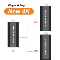 4K อะแดปเตอร์ขยายและส่งสัญญาณวิดีโอ HDMI ไร้สายสามารถแสดงผลแบบคู่ได้แบบ1ถึง2สำหรับกล้อง PS4คอมพิวเตอร์โทรทัศน์จอมอนิเตอร์โปรเจคเตอร์