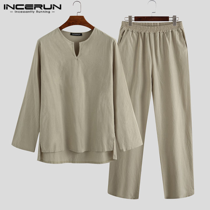 top-medussa-incerun-แขนยาวสำหรับผู้ชายผ้าฝ้าย100-ชุดนอนทรงหลวมชุดชุดนอน-pj-เซ็ตเสื้อผ้าใส่สบาย
