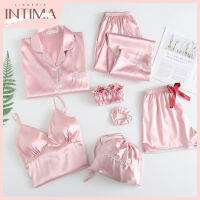 INTIMA ชุดชุดนอนสีทึบสุดหรู7ชิ้นชุดนอนสำหรับผู้หญิงชุดชุดนอนเทอร์โนผู้หญิงสำหรับผู้หญิง Pambahay Terno สำหรับผู้หญิง Baju Tidur Wanita