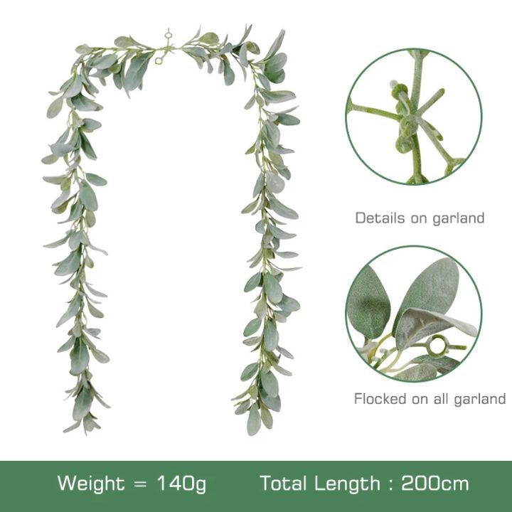 artificial-flocked-lambs-ear-garland-2meter-soft-faux-vine-greenery-and-leaves-for-farmhouse-mantel-decor