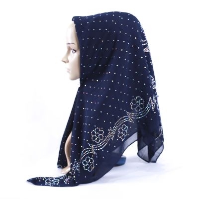 【YF】 Muslim Square Scarf New 2023 National Style pearl chiffon 105x105cm hijab islamic headscarf