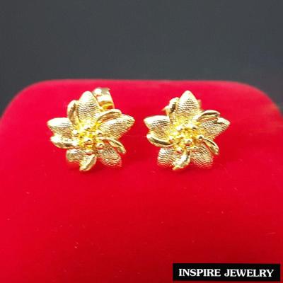 Inspire Jewelry ,ต่างหูรูปดอกไม้ หุ้มทองแท้ 24K ขนาด 1.2 x 1.2 CM สวยหรู พร้อมถุงกำมะหยี่/กล่องทอง