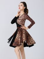 【YD】 Leopard Patchwork Female Belly dresses Costume Latin Wear Woman Sleeve Competition Bandage Clothing