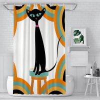 Black Mid Century Myriad Shapes Bathroom Shower Curtains Atomic Cat Style Waterproof Partition Home Decor Bathroom Accessories