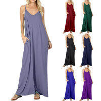 Pregnancy clothes solid pocket strap tank top loose long dress a casual and casual maternity dress suitable for taking photos