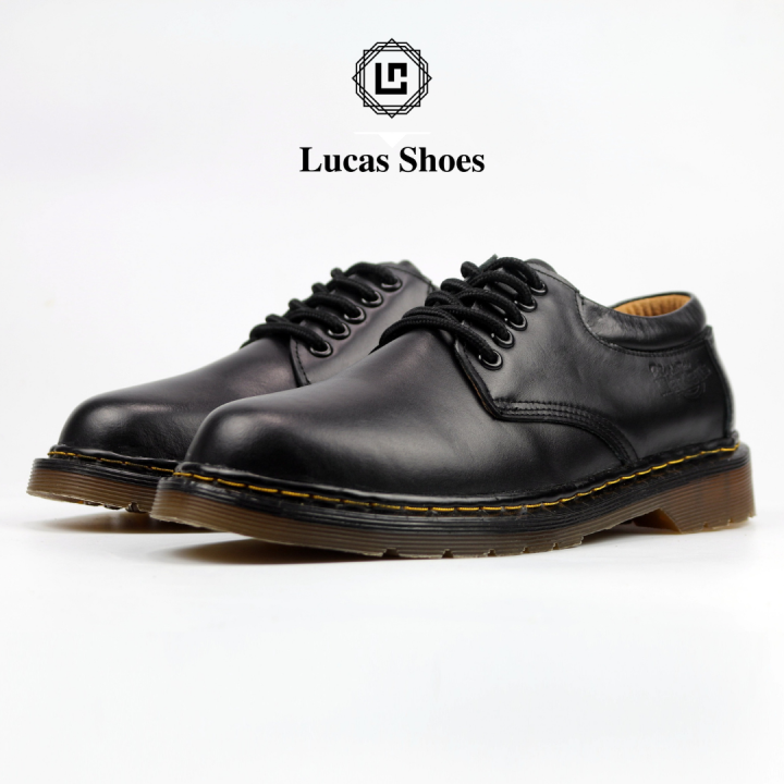 Giày Da Dr 8053 Đen Cổ Thấp Lucas Shoes, Kiểu Dáng Doctor, Da Bò Nappa, Đế  Kếp Cao Su Có Khâu Đế - BH 1 năm 