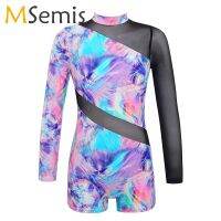 Gymnastics Leotards for Girls Dance Ballet Unitard Long Sleeves Mesh Athletic Outfits Teens Kid Dance Practice Jumpsuit Bodysuit