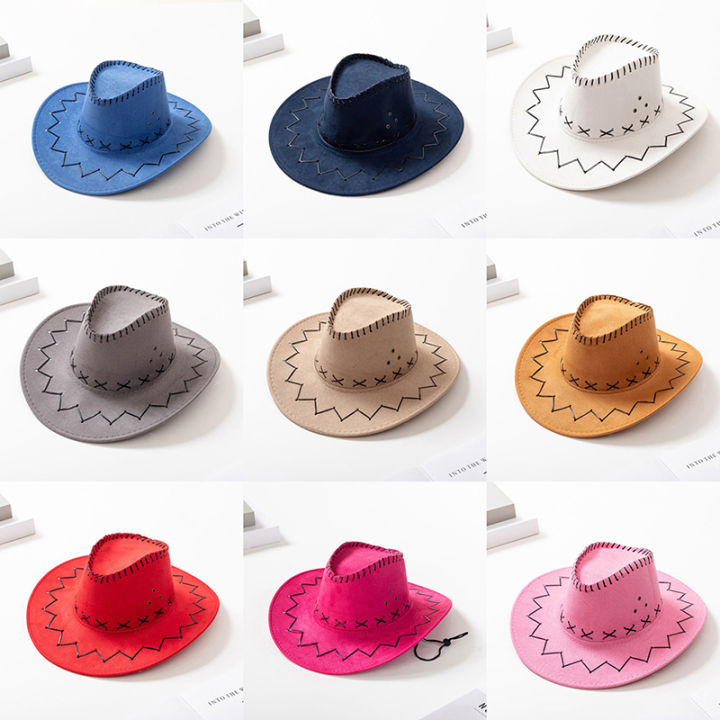 หมวกคาวบอยตะวันตกของ-chijiudianzi-สำหรับผู้ชายผู้หญิงเด็กหมวกหนังเทียมปีกกว้างกลางแจ้ง