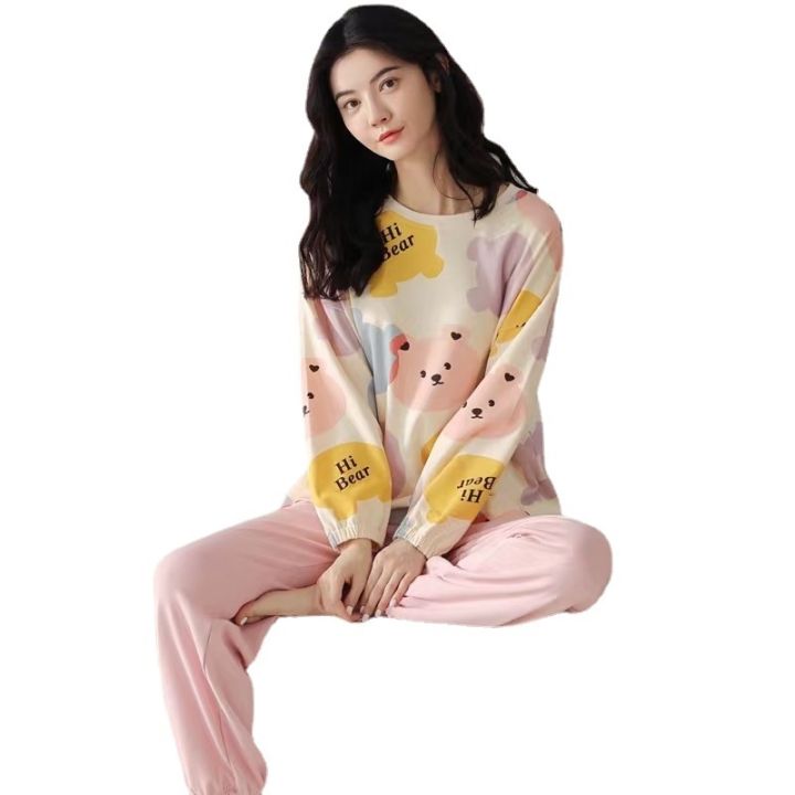 pajamas-ladies-spring-autumn-long-sleeve-polyester-cotton-womens-autumn-and-winter-large-size-casual-autumn-homewear-set