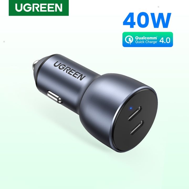 ugreen-อะแดปเตอร์ชาร์จโทรศัพท์ในรถยนต์-พอร์ต-usb-type-c-40w-สําหรับ-iphone-14-13-12-11