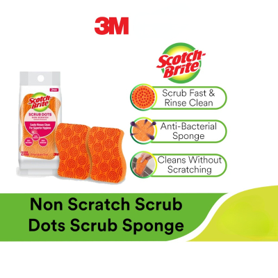 3M Scotch Brite Scrub Dots Non Scratch Antibacterial Scrub Sponge - Stain Resistant Kitchen Cleaning Sponge