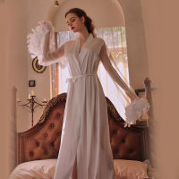 Autumn Womens Lace Robe Sexy Sleepwear Bathrobe Soft Pajamas Sleeping Gowns Female Satin Kimono Robes for Bride Homewear