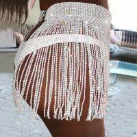 HOT★ผู้หญิงฤดูร้อน Beach บิกินี่ Mini กระโปรง Glitter Rhinestone เสื้อผ้ายาวพู่กระโปรงคริสตัลเพชรปรับเซ็กซี่ Beachwear