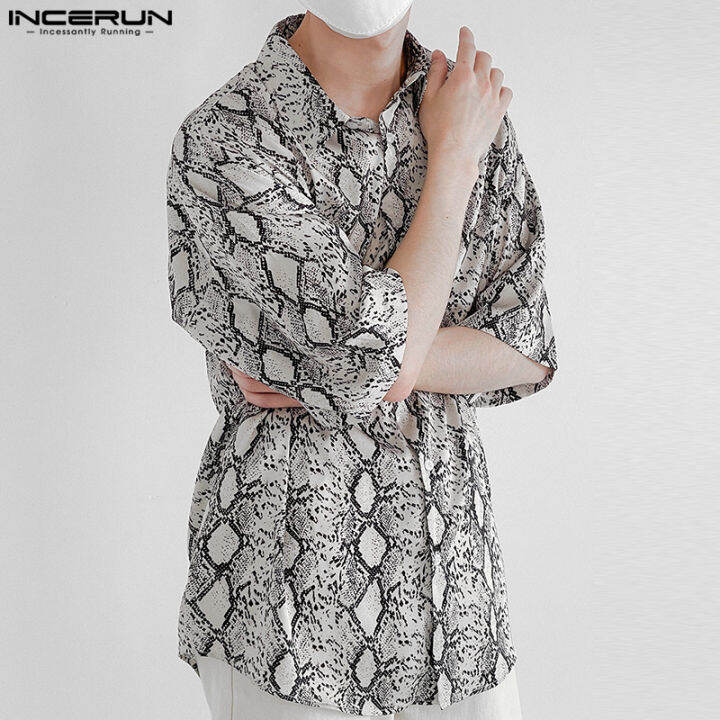 incerun-เสื้อยืดพิมพ์ลายสำหรับผู้ชายเสื้อคอปกติดกระดุมเสื้อชุดแฟนซีปาร์ตี้สไตล์เกาหลี-สไตล์เกาหลี