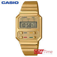 CASIO VINTAGE  นาฬิกาข้อมือผู้ชาย สายสแตนเลส รุ่น A100WEG-9ADF (สีทอง)