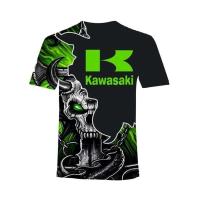 Summer New Cool Fashion T-shirt Kawasaki Motorcycle Racing 3D Printing T-shirt Mens and Womens Short-sleeved Tops