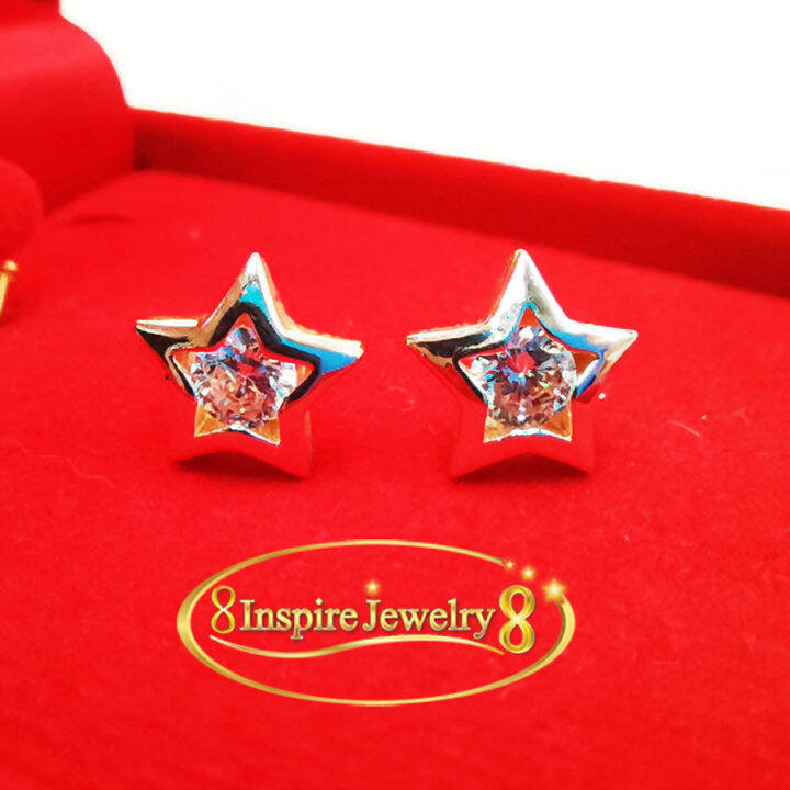 inspire-jewelry-ต่างหูเพชรสวิสรูปดาว-ไซด์กลาง-งานจิวเวลลี่-gold-plated-size-m