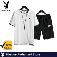 PLAYBOY ชุดสูทผู้ชาย,เสื้อยืดแขนสั้นกางเกงห้าส่วนสุดเท่ห์ชุดกีฬาสำหรับฤดูร้อน